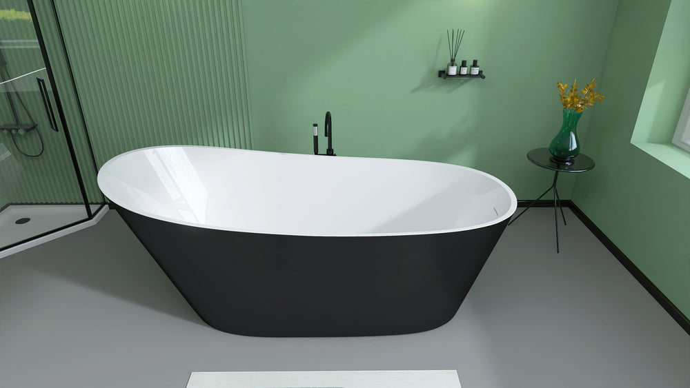 Sleek Oval Soak Tub - Stylish Adjustable Freestanding Bathtub with Easy Drain