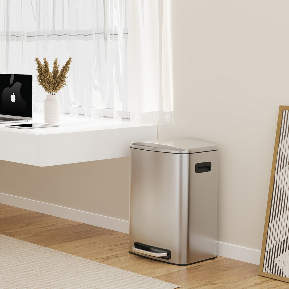 Sleek Stainless Kitchen Trash Can with Soft Close & Bags