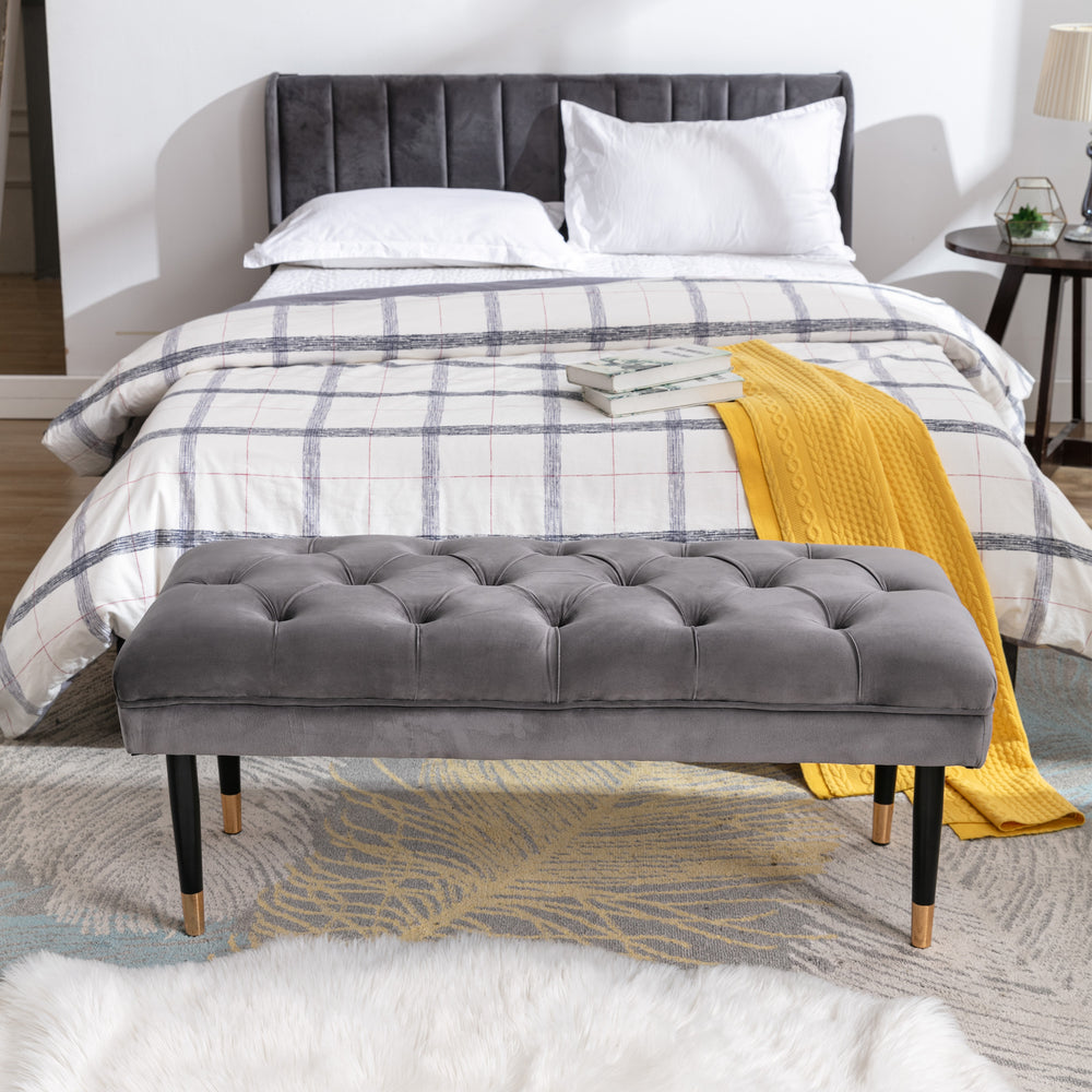 Chic Velvet Tufted Bench with Metal Legs