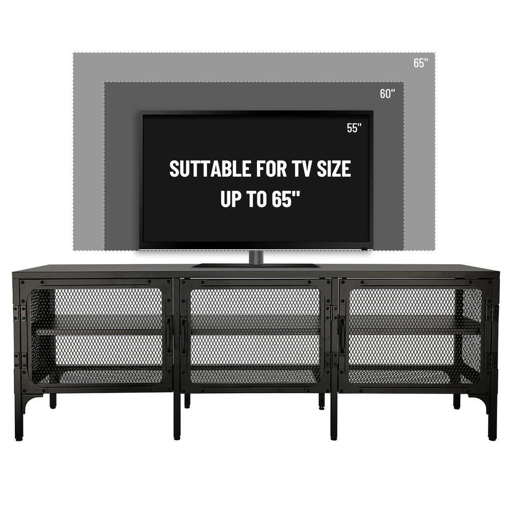 Sleek Metal TV Stand with Stylish Mesh Doors and Ample Storage