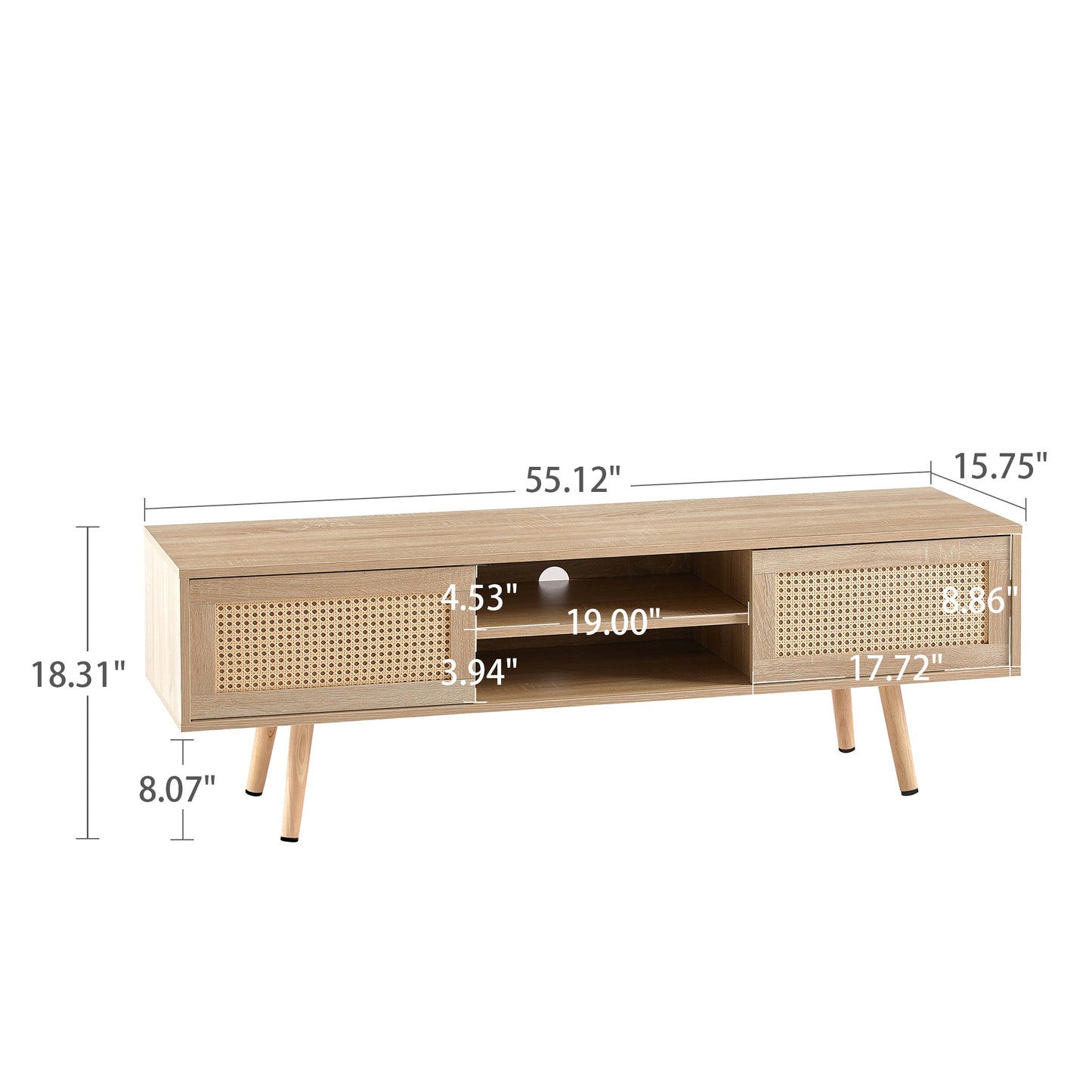 Chic Rattan TV Stand with Sliding Doors