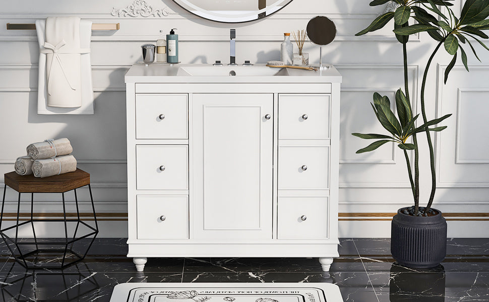 Sleek White Vanity with Storage & Sink