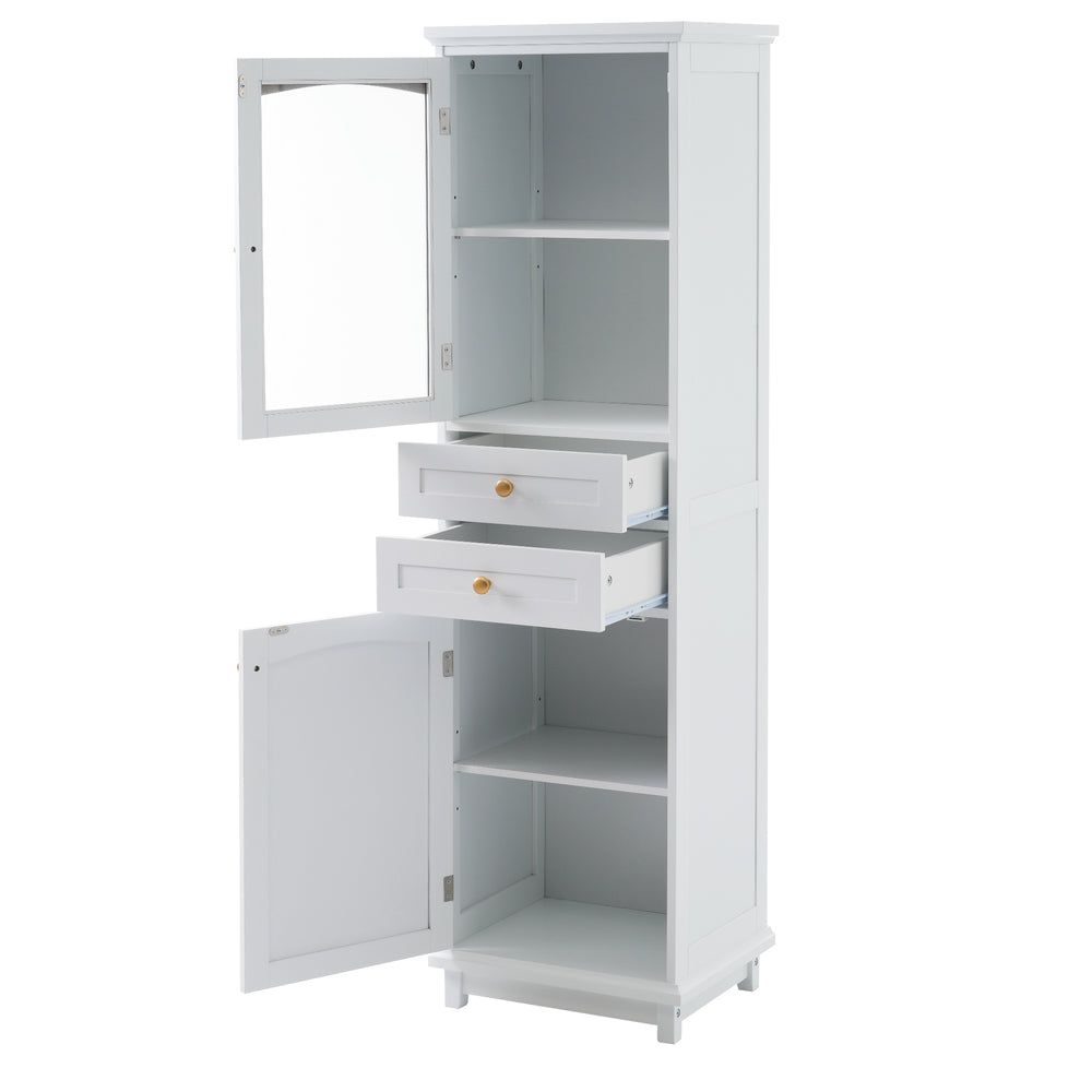 Chic Tall Bathroom Cabinet with Glass Doors & Adjustable Shelves