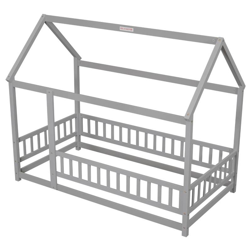 Cozy House-Style Twin Bed with Guardrails in Grey