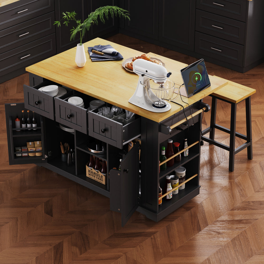 Multi-Functional Rolling Kitchen Island with Drop Leaf & Storage