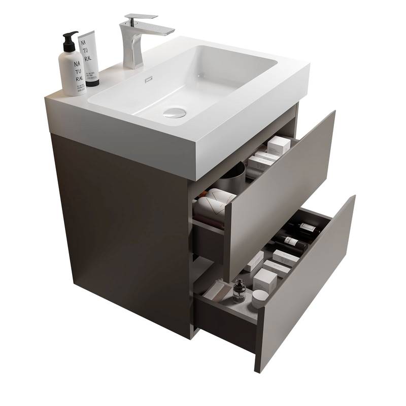 Sleek Gray Floating Vanity with Sink