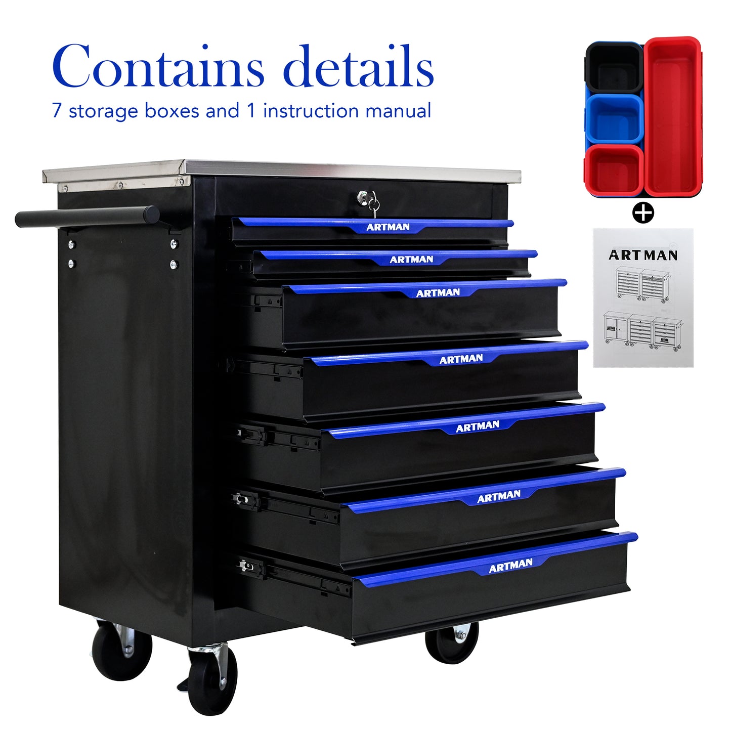 Versatile Rolling Tool Cart in Black and Blue