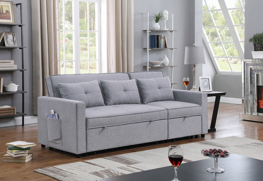 Cozy Light Gray Sleeper Sofa with Handy Side Pocket