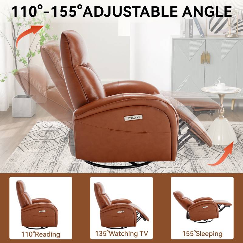 Cozy Swivel Recliner with USB Charging