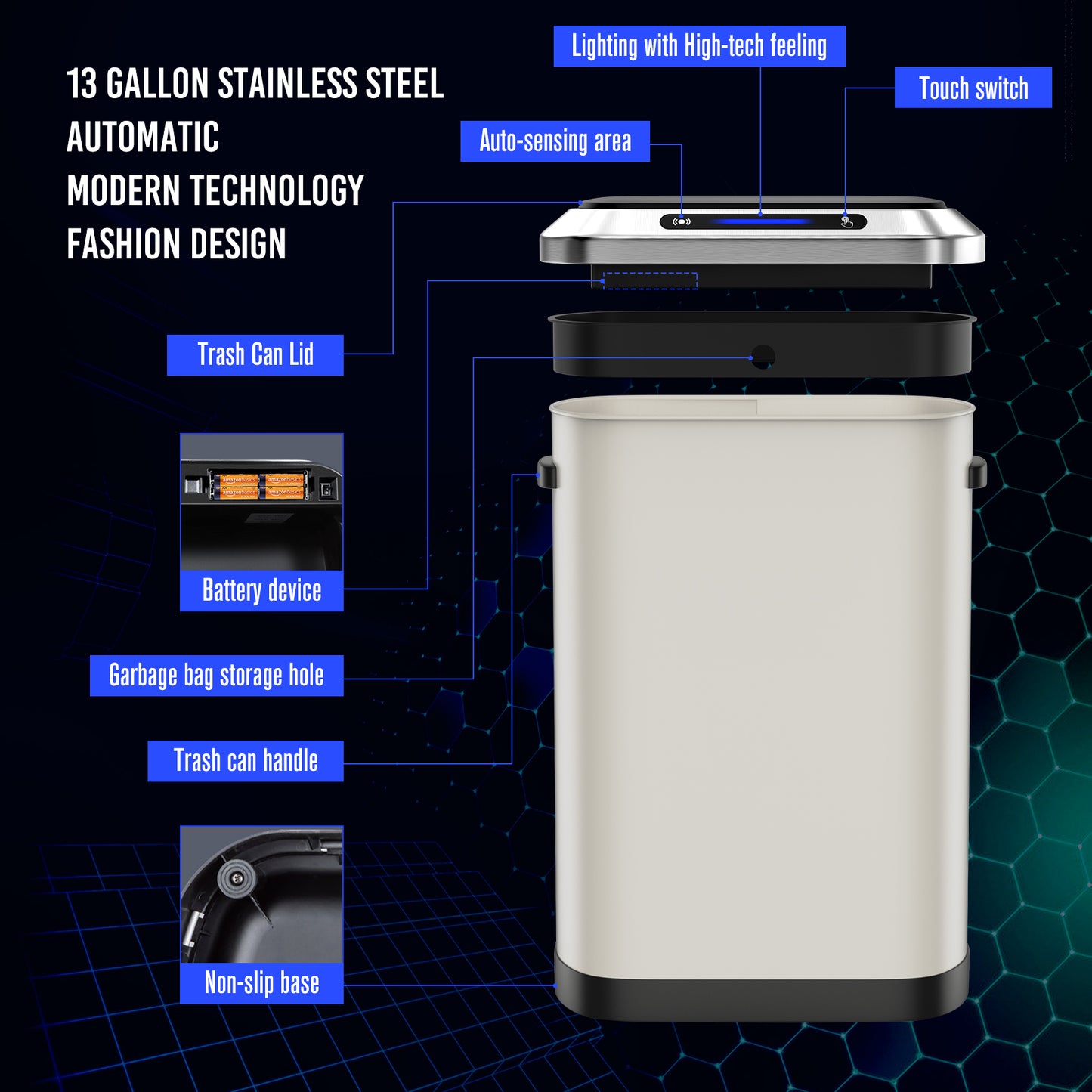 Smart Sensor Trash Can - Effortless Waste Management in White