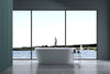 Chic White Freestanding Soaking Tub with Sleek Drain