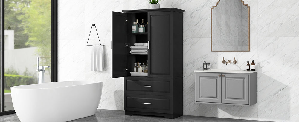 Sleek Black Bathroom Storage Cabinet with Adjustable Shelves