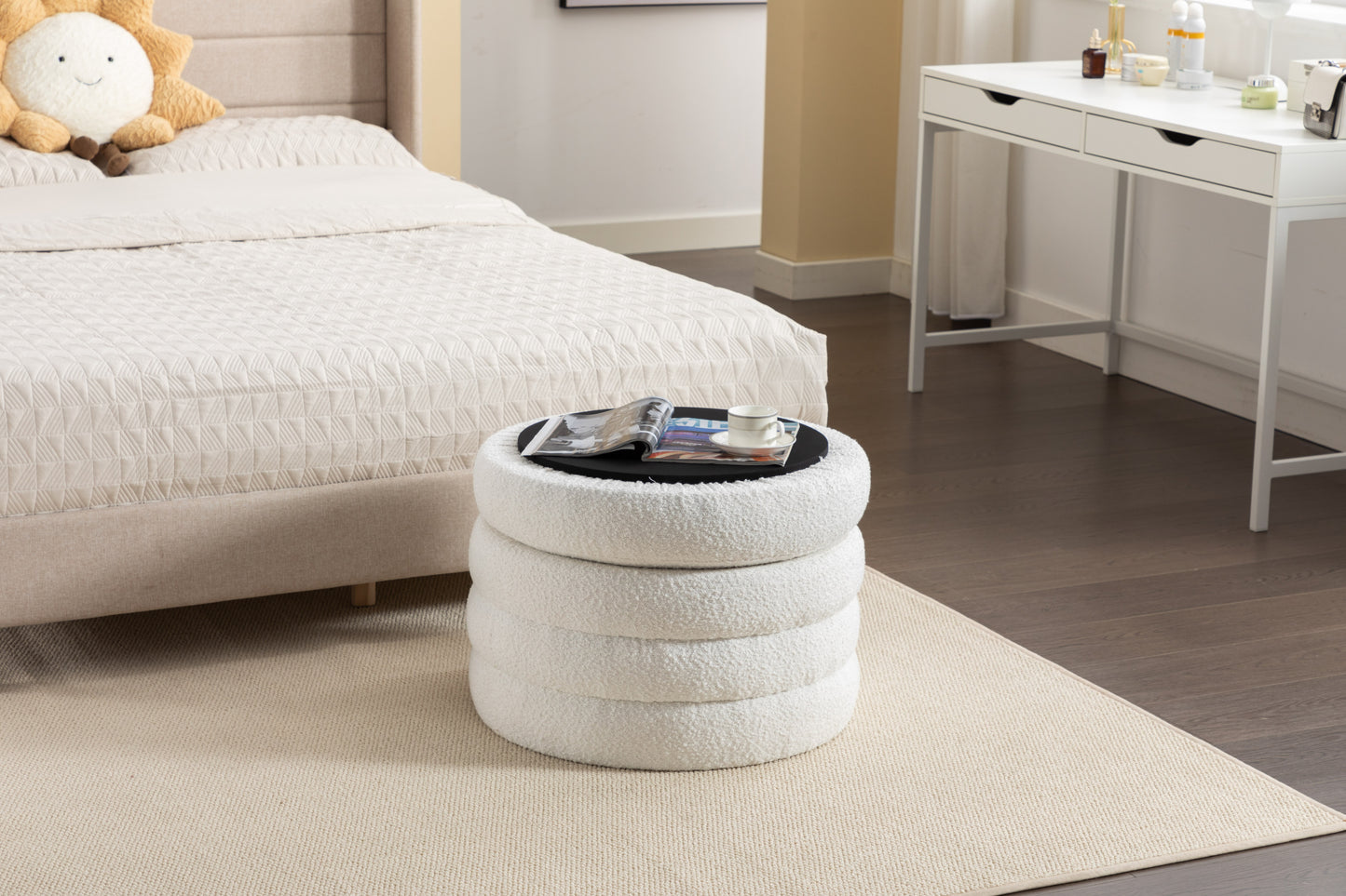 Elegant Ivory Storage Ottoman