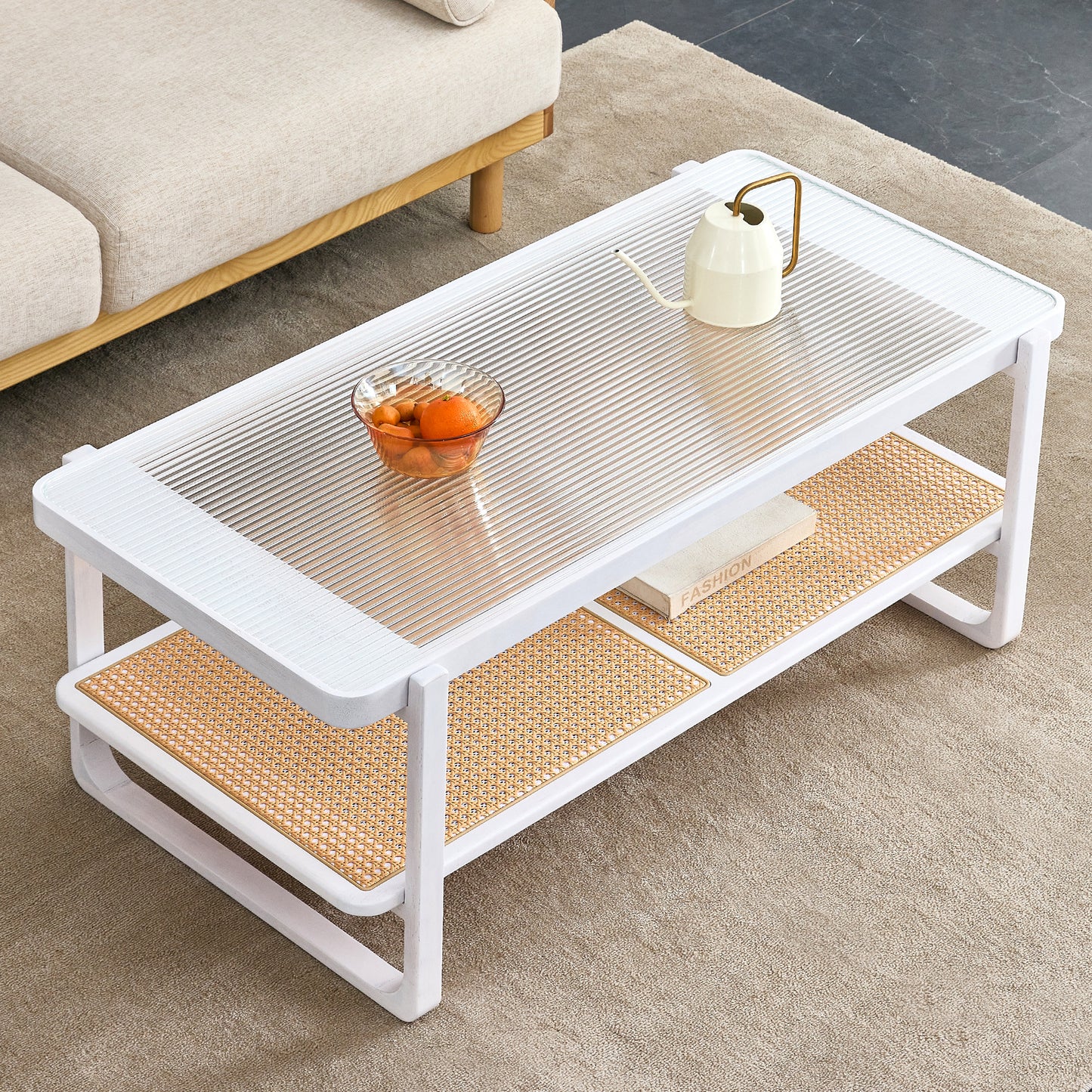 Sleek White Double Layer Coffee Table