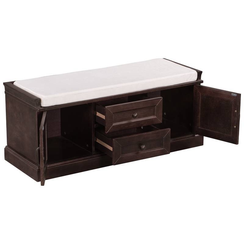 Cozy Storage Bench with Cushioned Top and Double Cabinetry