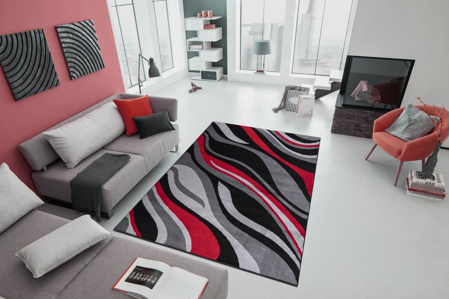 Chic Jersey Area Rug - Bold Black & Red for Your Living Room