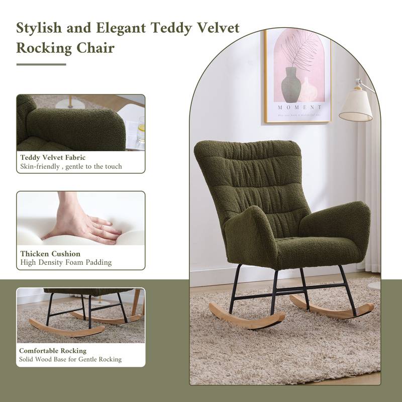 Cozy Teddy Rocking Chair in Dark Green