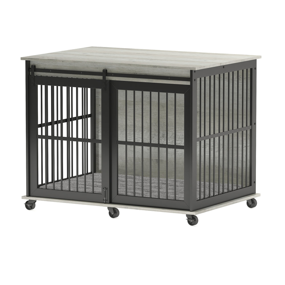 Stylish Dog Crate with Sliding Iron Door & Cozy Mat