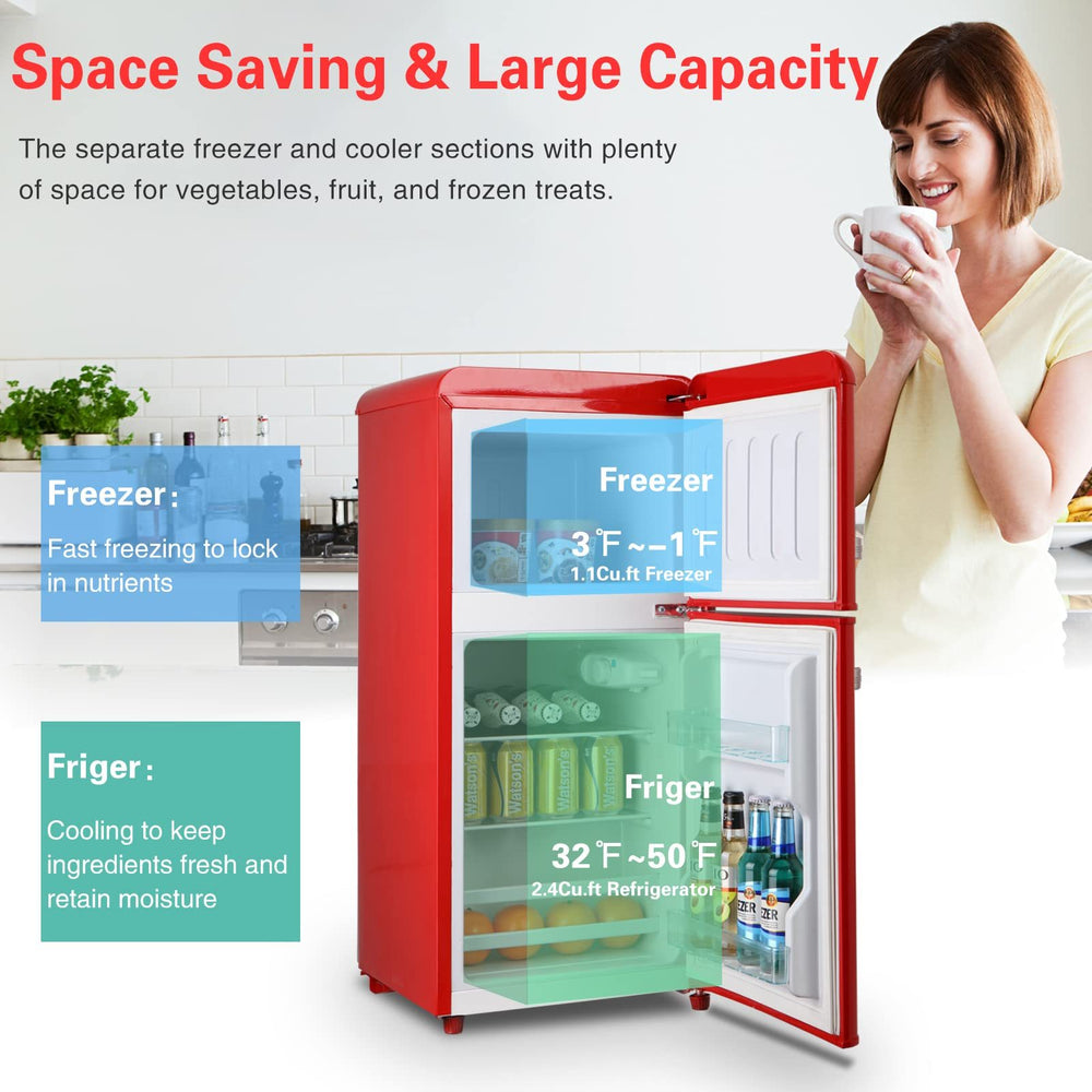 Chic Red Mini Fridge with Freezer – Perfect for Any Space!