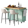 Mint Green Kitchen Island on Wheels with Drop-Leaf Countertop & Storage