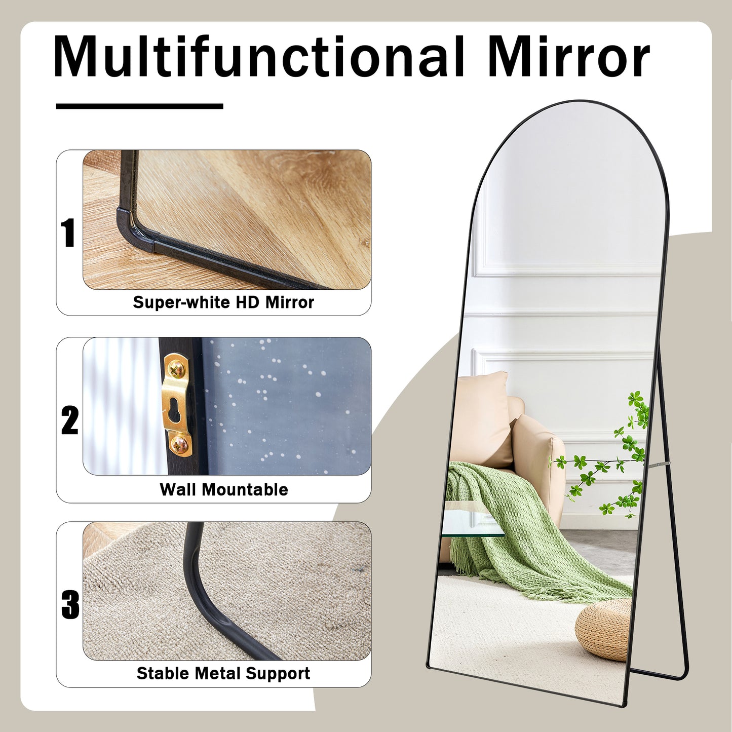 Arched Standing Mirror - Chic Black Design for Makeup & Style