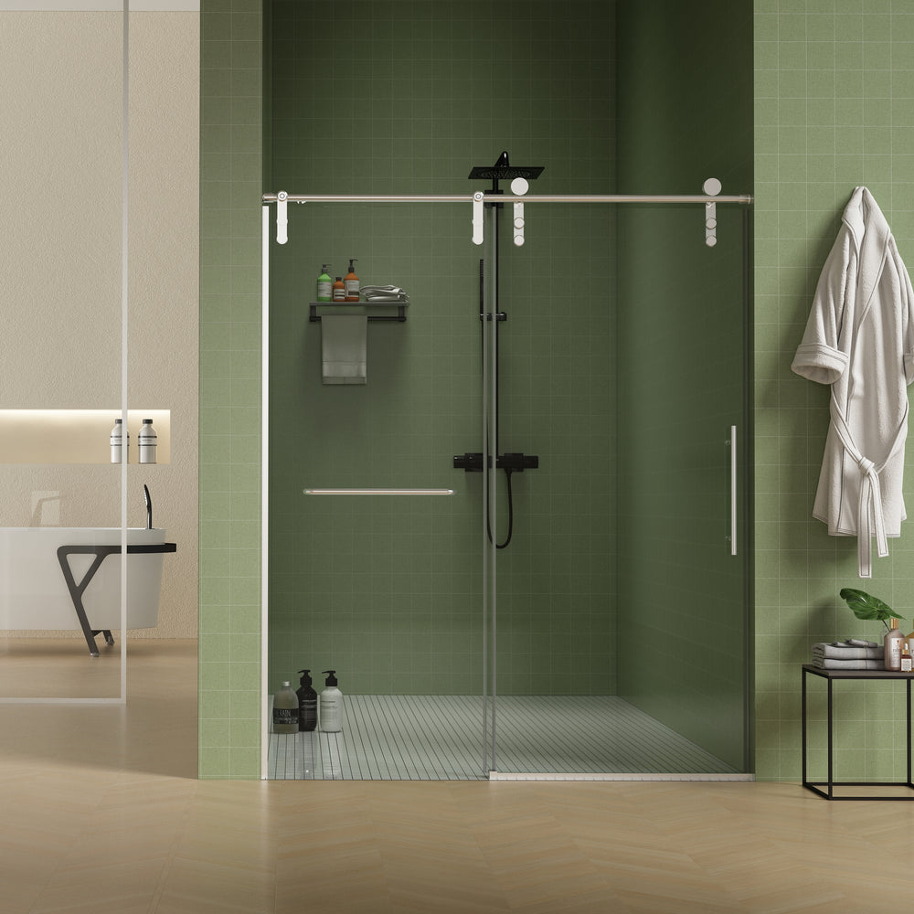 Sleek Brushed Nickel Sliding Shower Door with Easy-Clean Glass