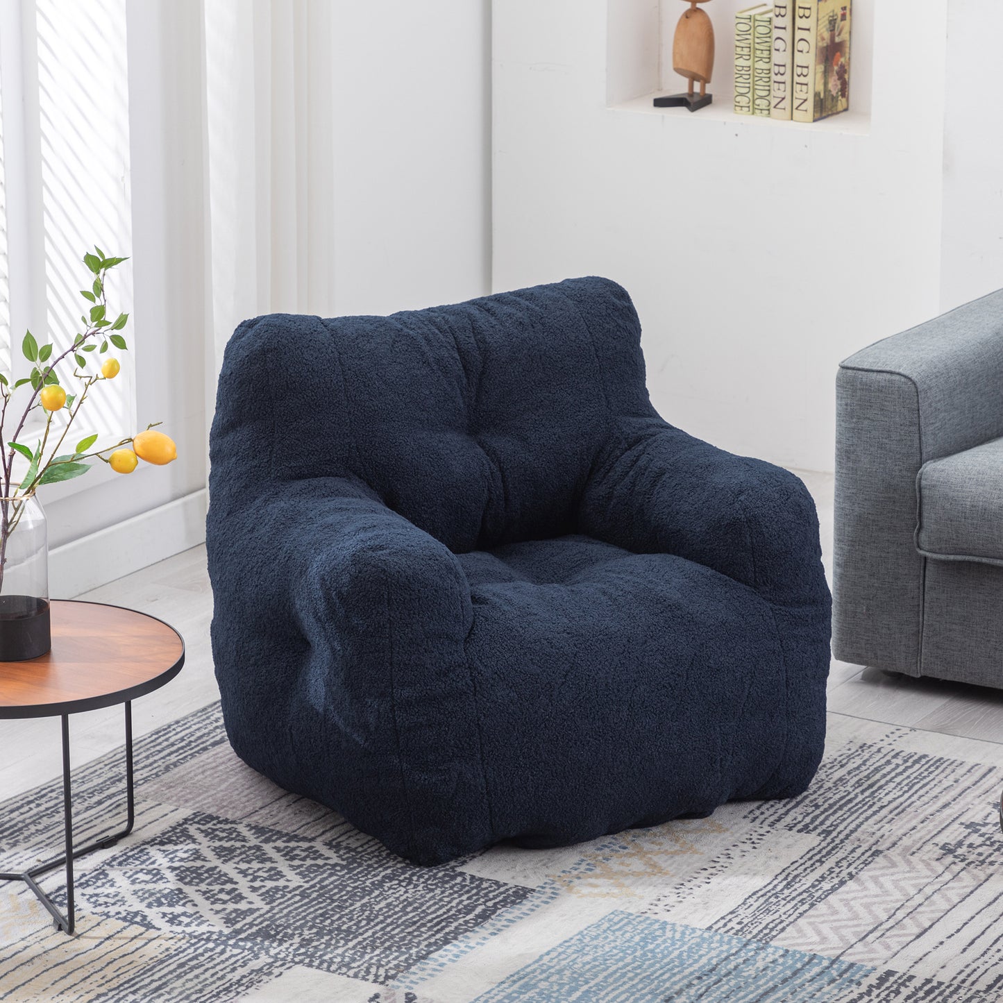 Cozy Teddy Bean Bag Chair in Dark Blue