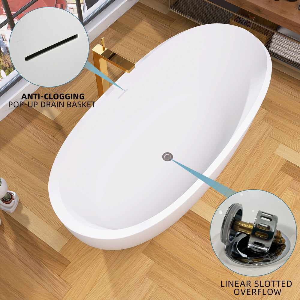 Sleek White Freestanding Soaking Tub with Easy Drain