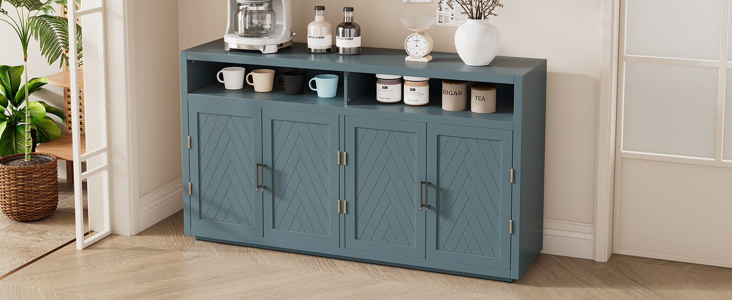 Chic Smoke Blue Sideboard with Open Shelves