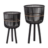 Stylish Black Bamboo Planter Set