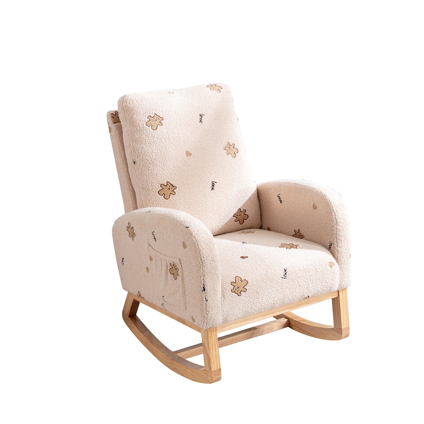 Cozy Mid-Century Rocking Chair with Pocket - Beige Boucle