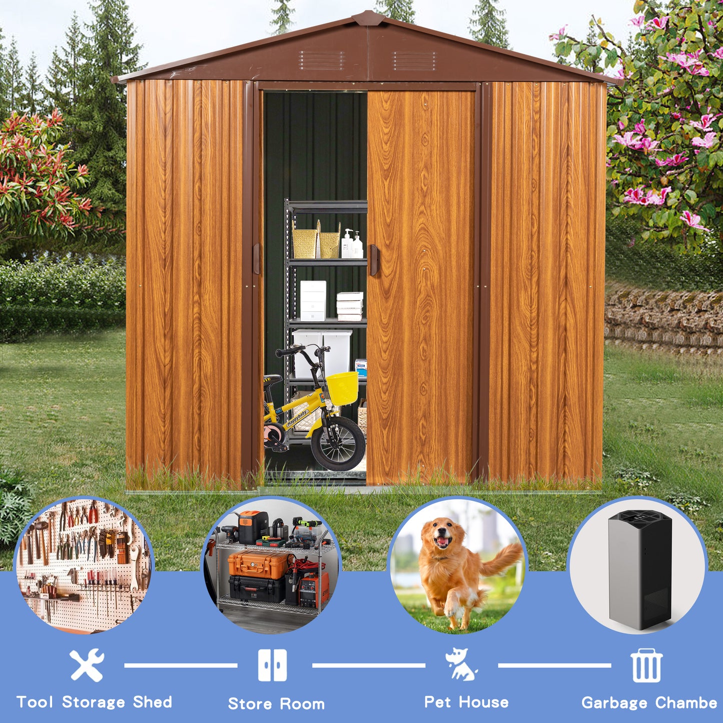 Woodgrain Charm Metal Shed