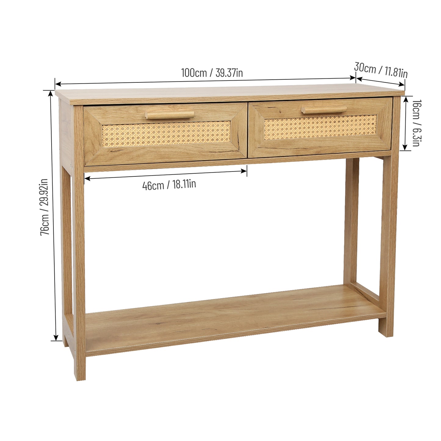 Chic Rattan Console Table with Storage