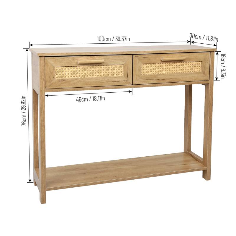 Chic Rattan Console Table with Storage