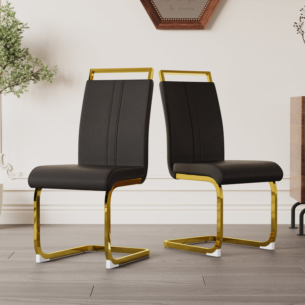 Chic Faux Leather Dining Chairs with Gold Legs - Set of Two