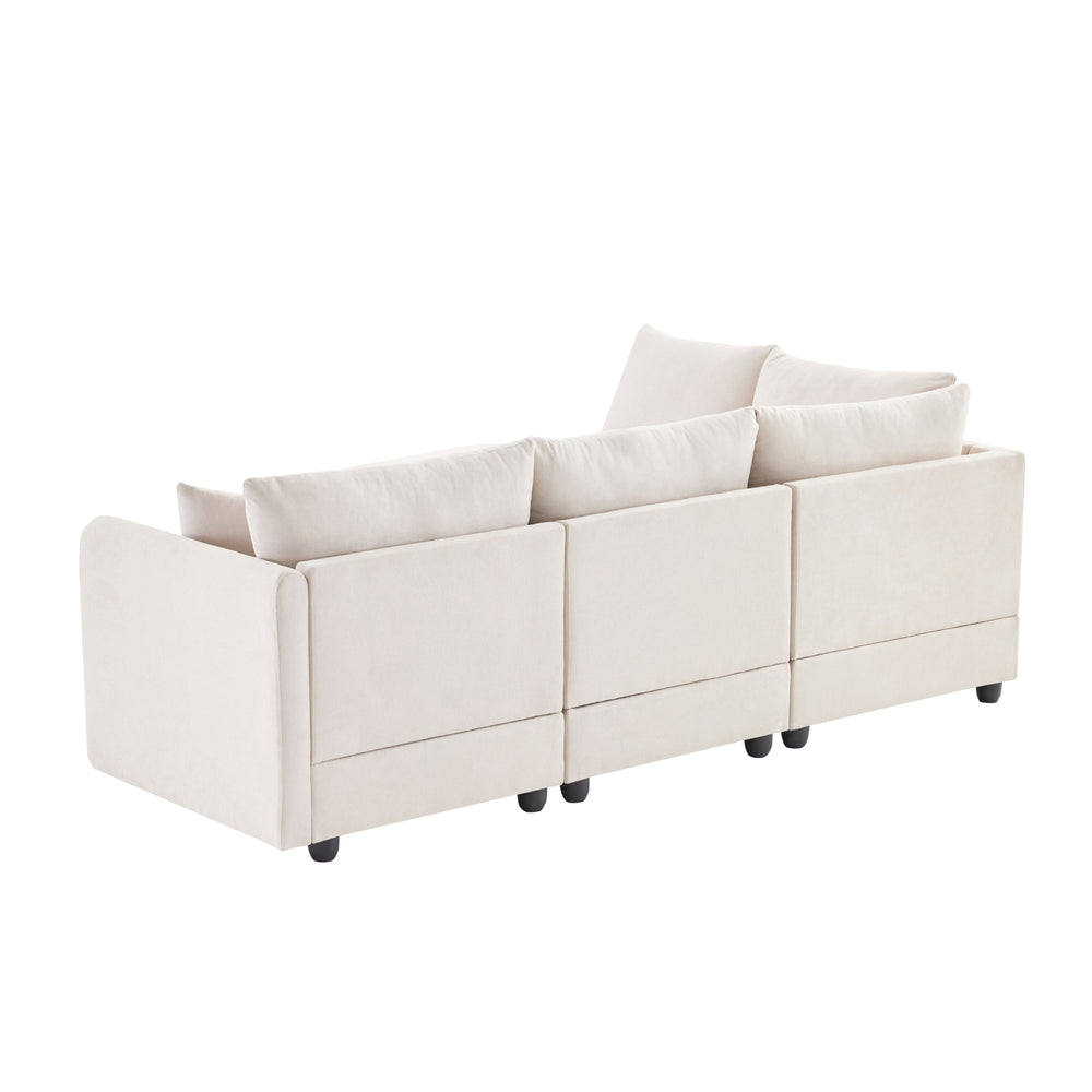 Chic Striped L-Shaped Sofa with Convertible Ottoman