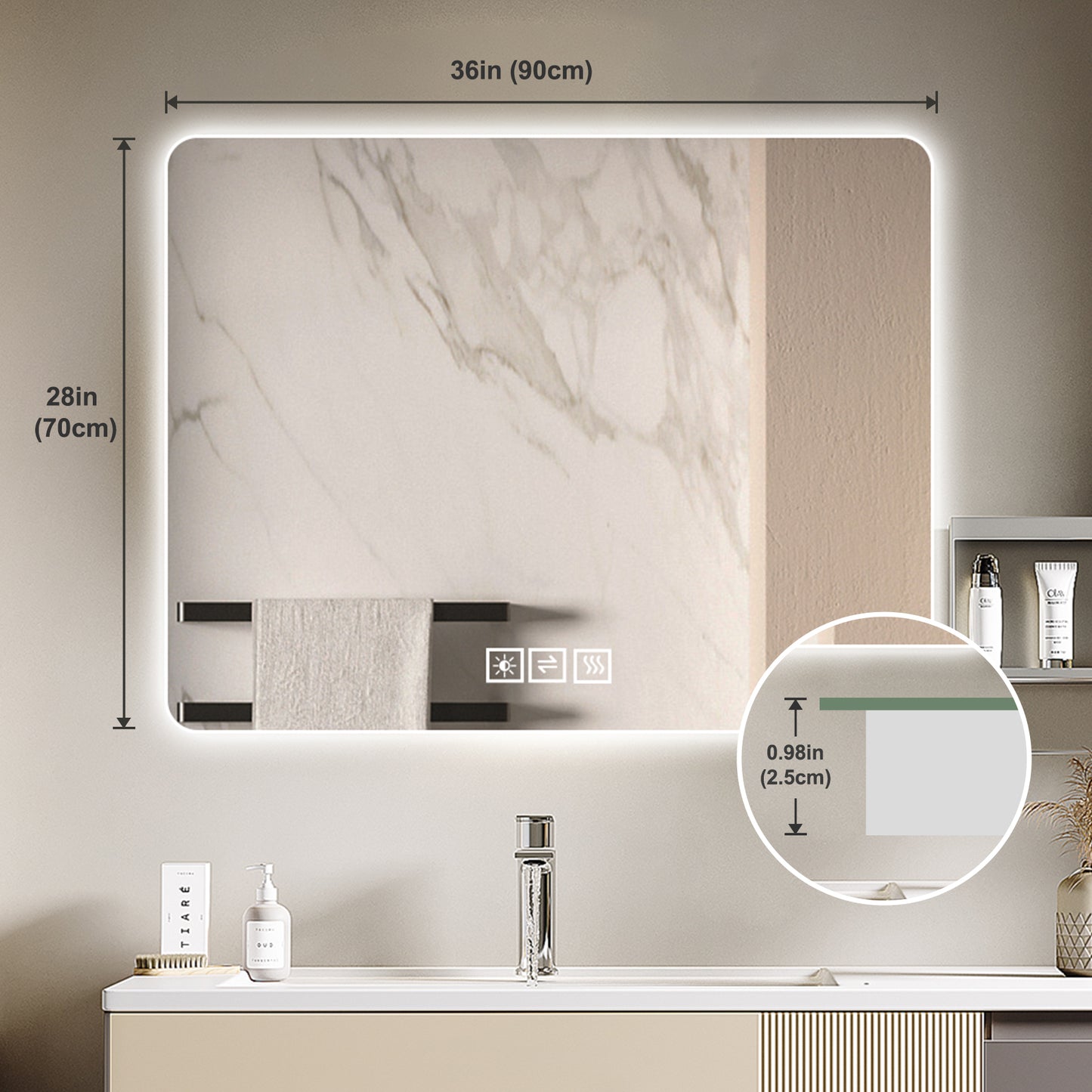 Glow & Go Bathroom Mirror: Dual LED Light, Anti-Fog Magic, Dimmable Delight!