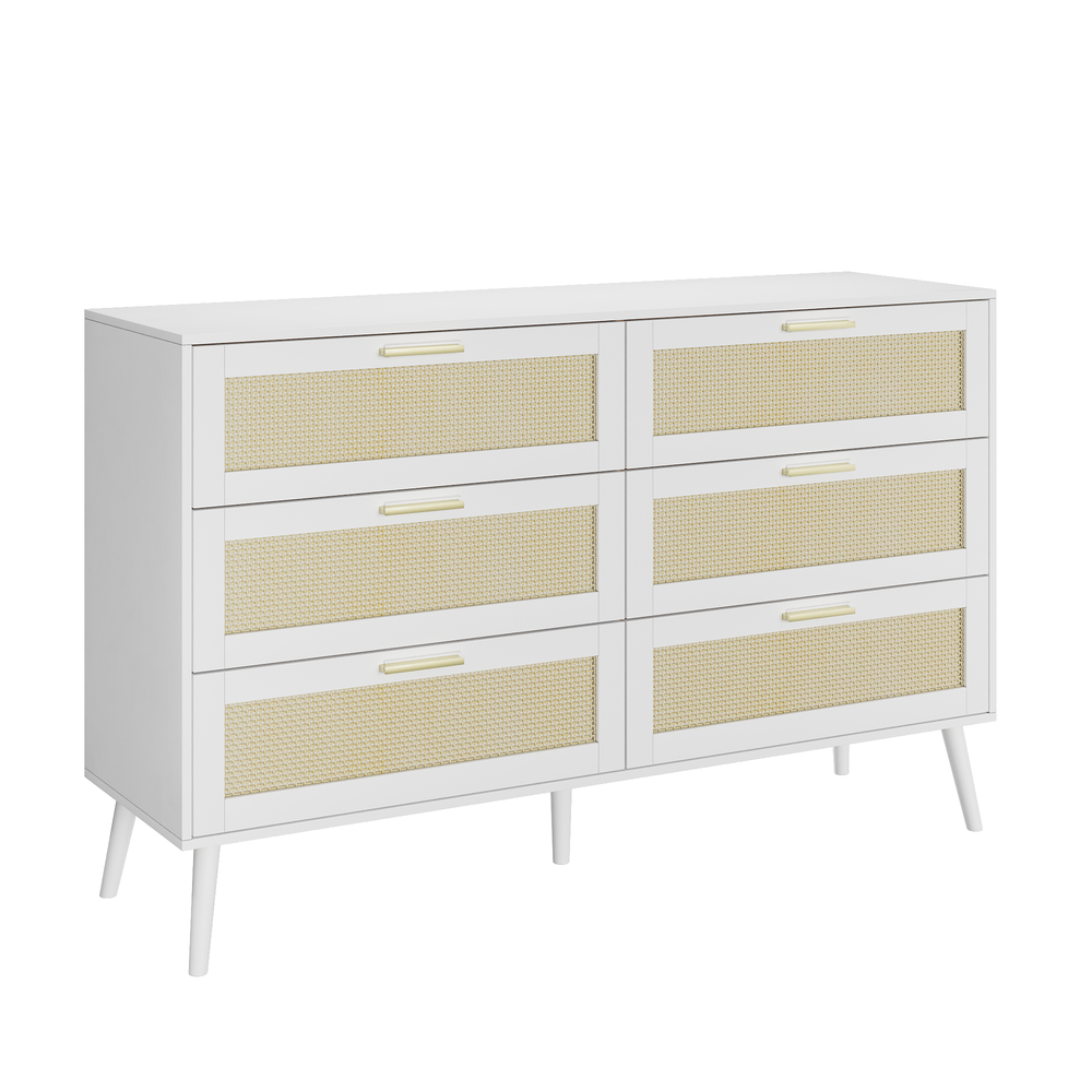 Rattan Charm Wide Dresser with Gold Accents