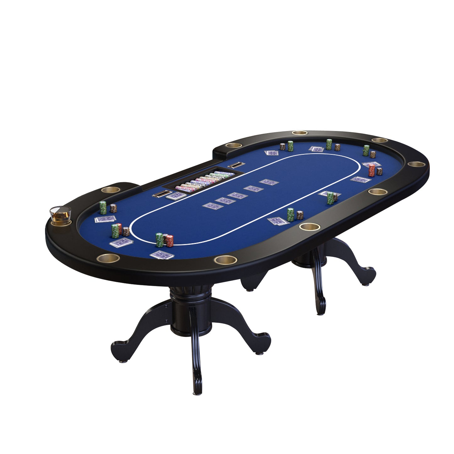 Blue Aura Oval Poker Table with Curved Legs