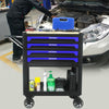 Blue Rolling Tool Cart with Wooden Top and 4 Drawers