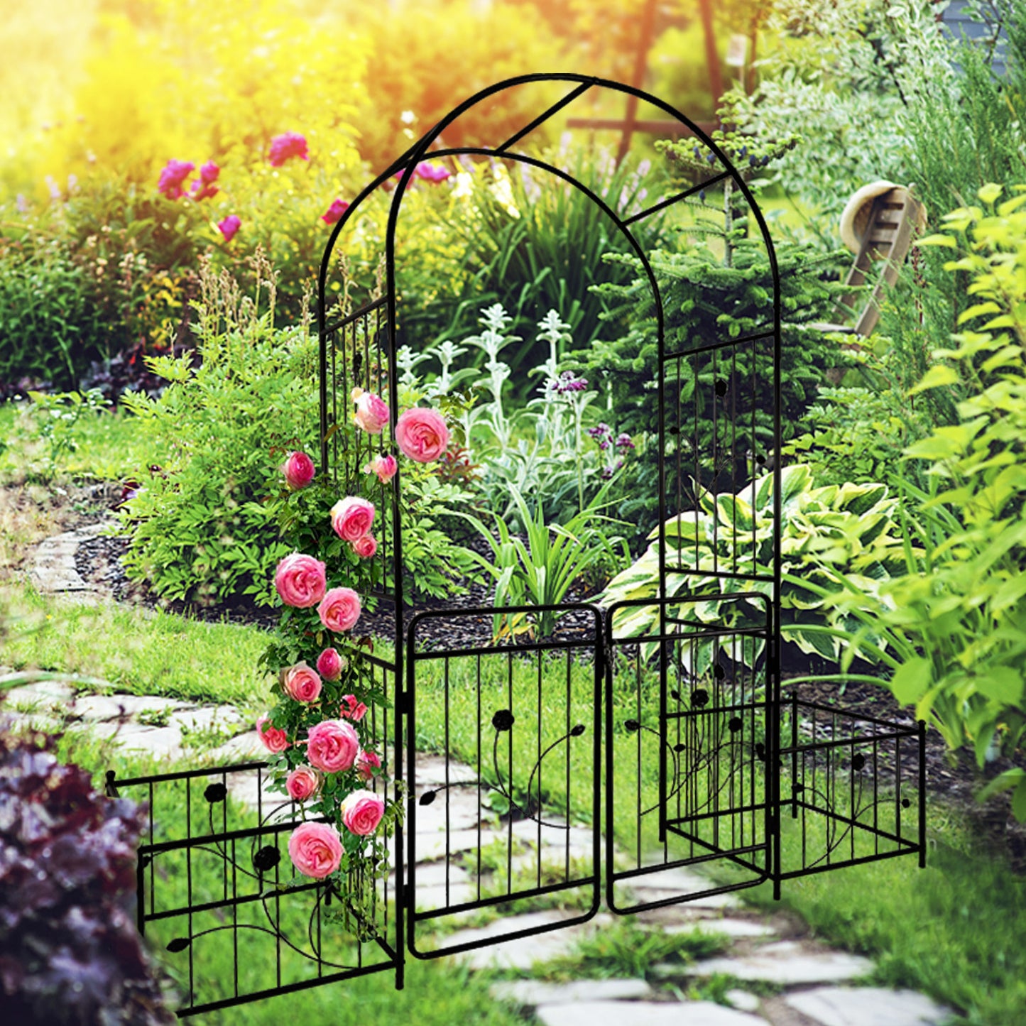 Enticing Garden Archway with Gate for Climbing Plants