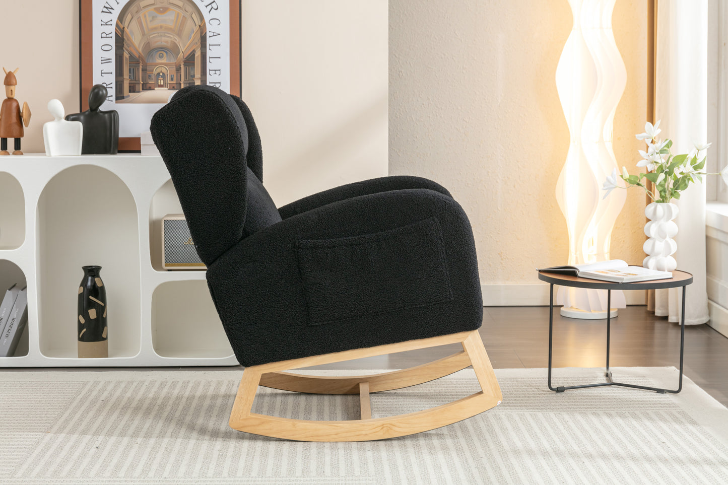 Cozy Teddy Rocking Chair with Stylish Wood Legs