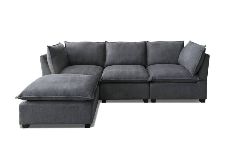 Cozy Corner Sofa Set with Ottoman - Modern L-Shaped Design in Stylish Grey