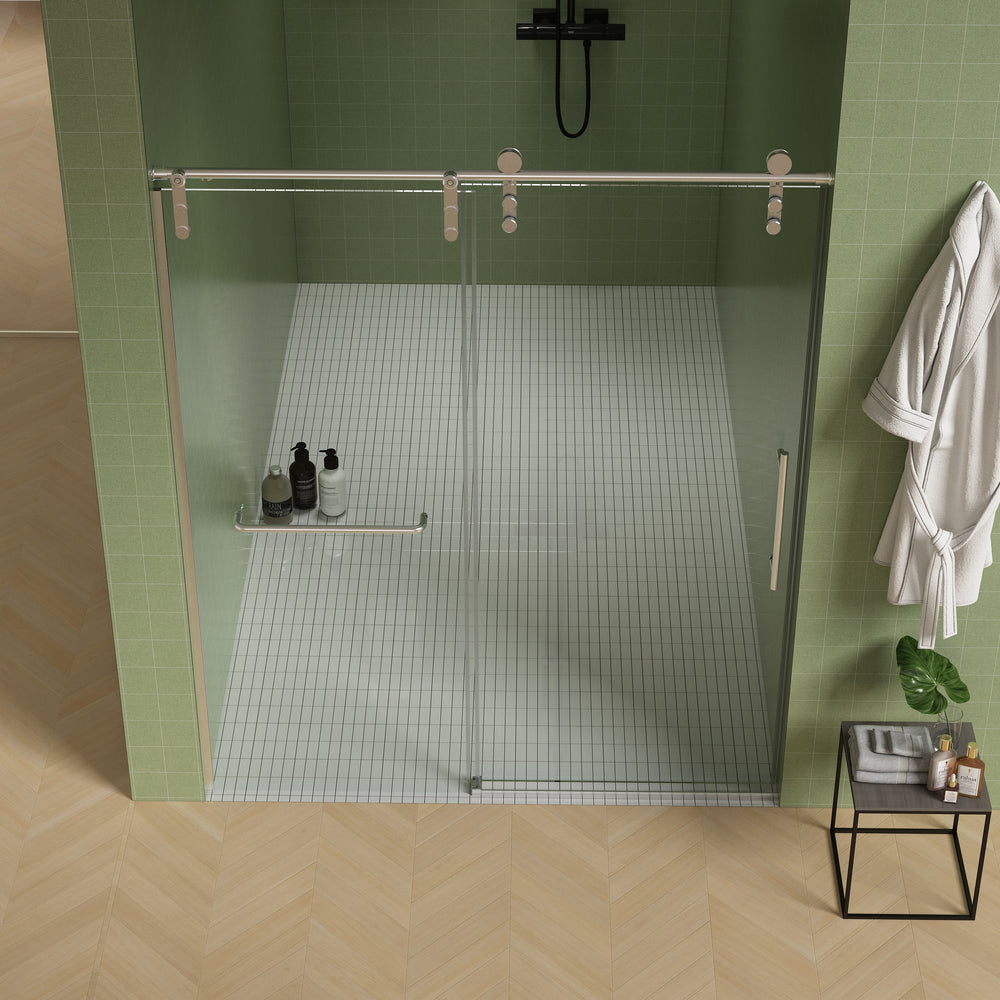 Sleek Brushed Nickel Sliding Shower Door with Easy-Clean Glass