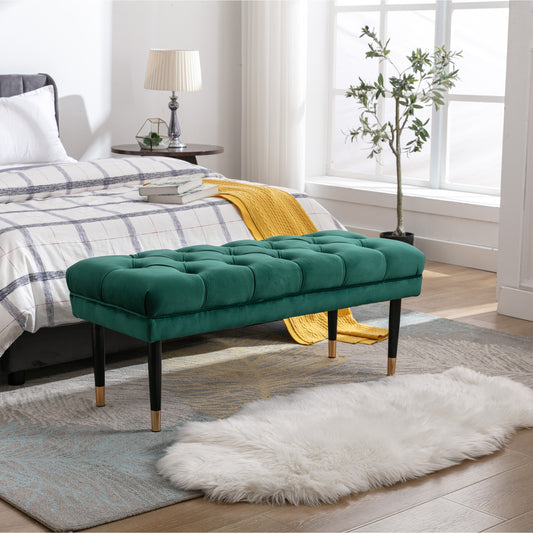 Velvet Button Tufted Bench - Chic Ottoman for Any Space in Green