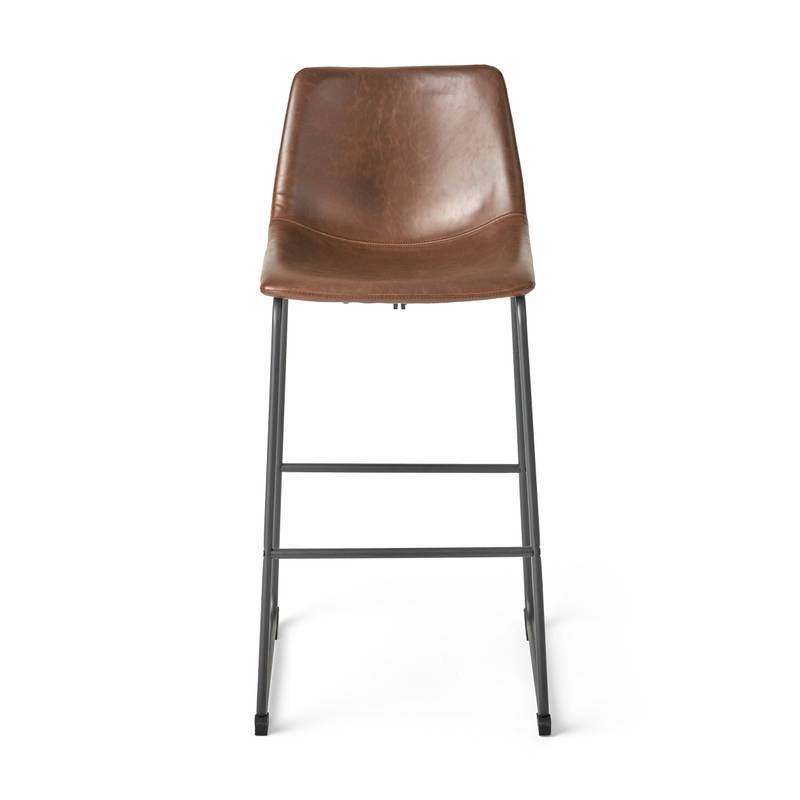 Chic Vintage Brown Faux Leather Barstools - Set of Two