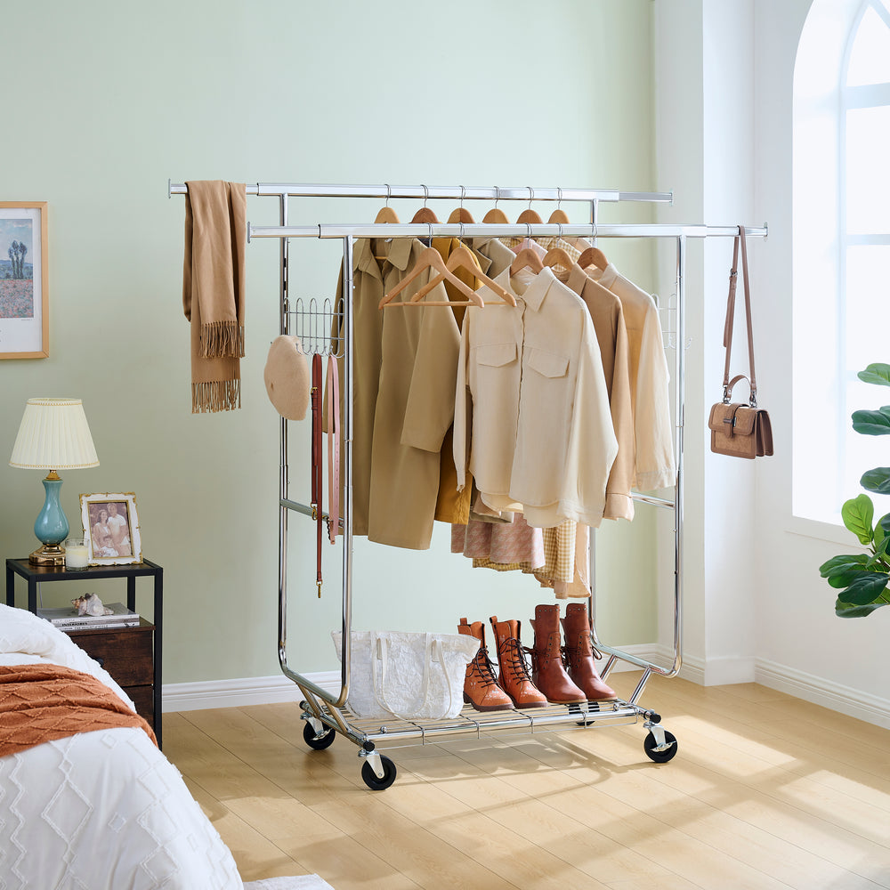 Heavy-Duty Rolling Garment Rack with Shelves