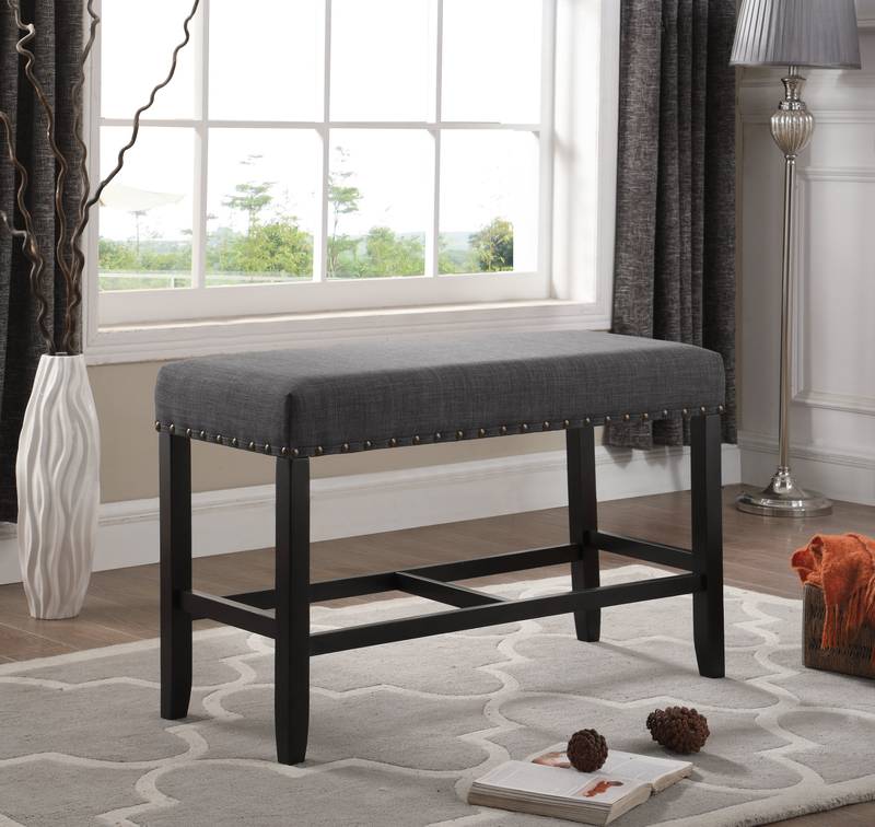 Chic Grey Counter Bench with Nailhead Trim