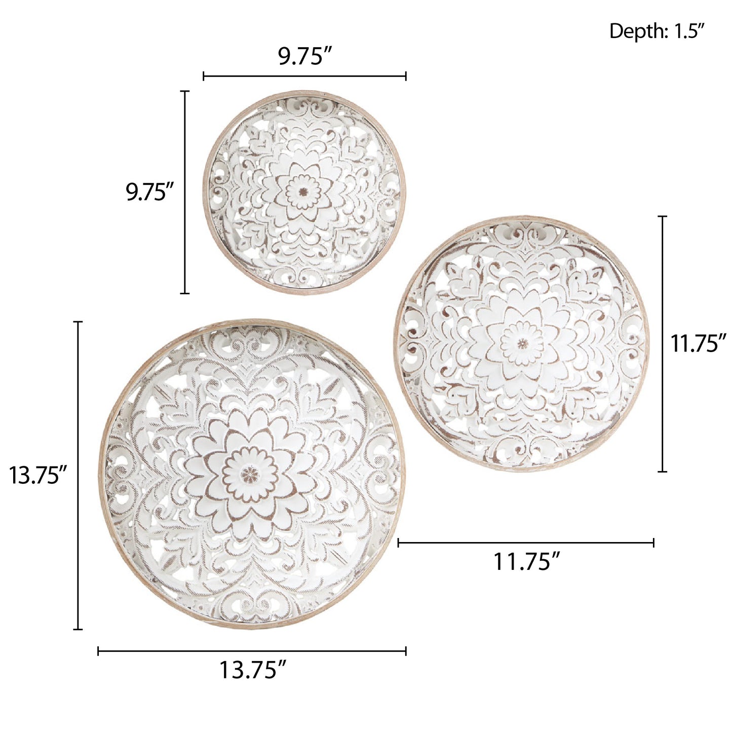 Charming Floral Carved Wood Wall Art Set