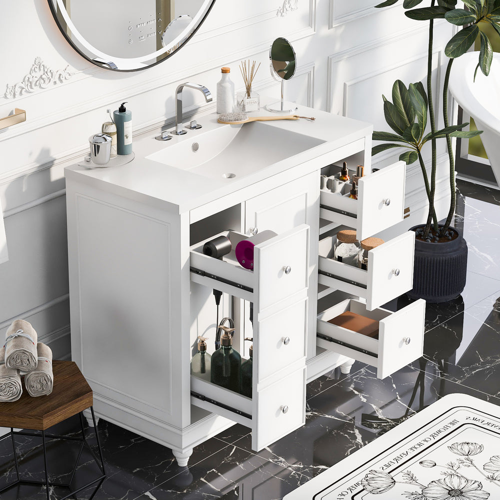 Sleek White Vanity with Storage & Sink